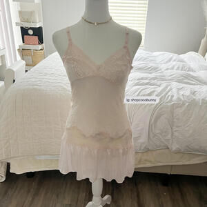 baby pink sheer floral lace slip dress